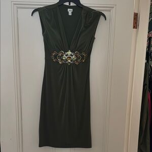 Elegant Green Dress with Embellished Waist